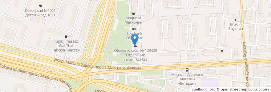 Mapa de ubicacion de Отделение связи № 123423 en Russia, Central Federal District, Moscow, North-Western Administrative Okrug, Khoroshyovo-Mnyovniki District.