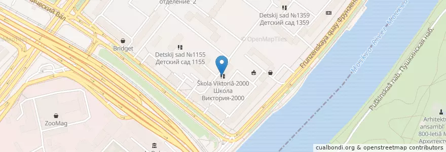 Mapa de ubicacion de Школа Виктория-2000 en Rusia, Distrito Federal Central, Москва, Distrito Administrativo Central, Район Хамовники.