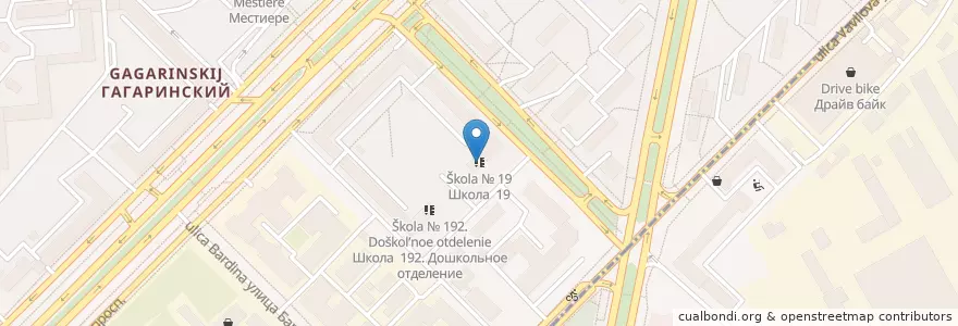 Mapa de ubicacion de Школа № 19 en Rusia, Distrito Federal Central, Москва, Юго-Западный Административный Округ, Гагаринский Район.