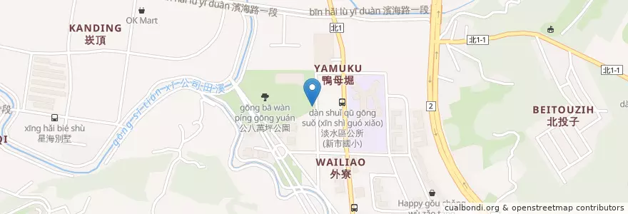 Mapa de ubicacion de 淡水國民運動中心 en 台湾, 新北市, 淡水区.