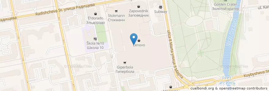 Mapa de ubicacion de Титаник Синема en Russie, District Fédéral De L'Oural, Oblast De Sverdlovsk, Городской Округ Екатеринбург.