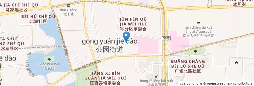 Mapa de ubicacion de 南昌市公园派出所 en 中国, 江西省, 南昌市, 东湖区, 公园街道.