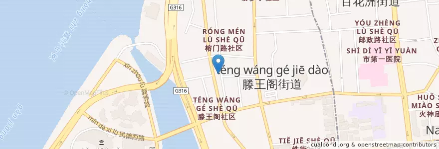 Mapa de ubicacion de 章江路社区卫生服务站 en Китай, Цзянси, Наньчан, 东湖区, 滕王阁街道.