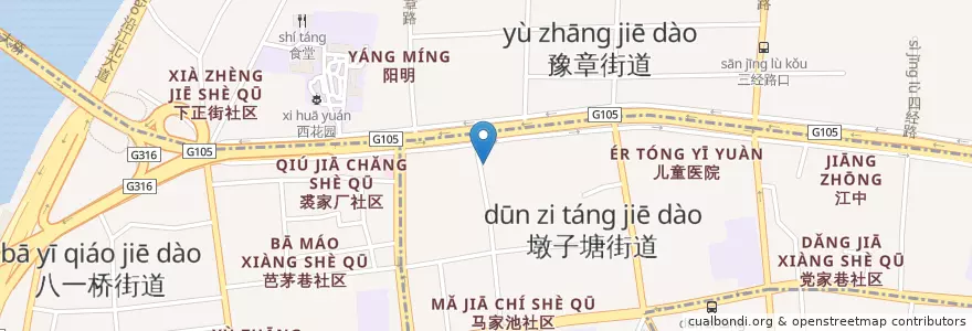 Mapa de ubicacion de 墩子瑭社区卫生服务站 en Китай, Цзянси, Наньчан, 东湖区, 墩子塘街道.