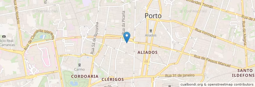 Mapa de ubicacion de Café Sical en 葡萄牙, 北部大區, Área Metropolitana Do Porto, Porto, Porto, Cedofeita, Santo Ildefonso, Sé, Miragaia, São Nicolau E Vitória.