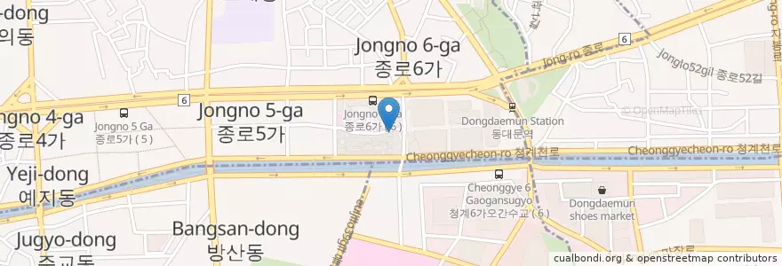 Mapa de ubicacion de 잔주집 en Coreia Do Sul, Seul, 종로5·6가동.