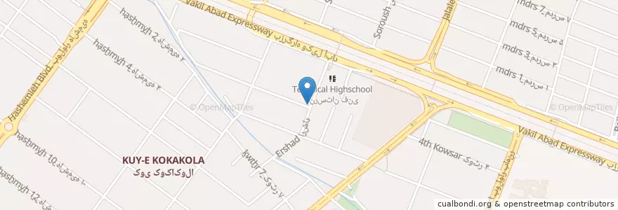 Mapa de ubicacion de کته کبابی حسن رشتی en Iran, Razavi-Chorasan, شهرستان مشهد, مشهد, بخش مرکزی شهرستان مشهد.