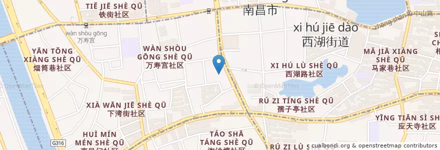 Mapa de ubicacion de 瓦子角街道办事处(旧) en الصين, جيانغشي, نانتشانغ, 西湖区, 广润门街道.