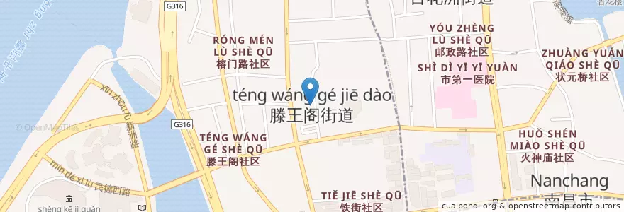 Mapa de ubicacion de 滕王阁街道办事处 en 중국, 장시성, 난창시, 东湖区, 滕王阁街道.