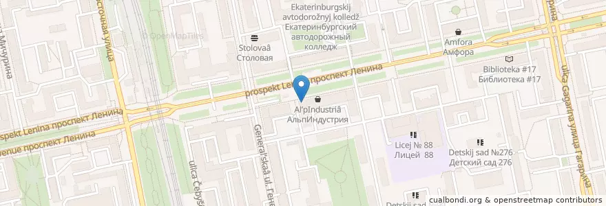 Mapa de ubicacion de Pizza Mia en Russia, Ural Federal District, Sverdlovsk Oblast, Yekaterinburg Municipality.