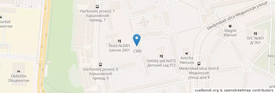 Mapa de ubicacion de CMD en Russie, District Fédéral Central, Moscou, Южный Административный Округ, Район Бирюлёво Западное.