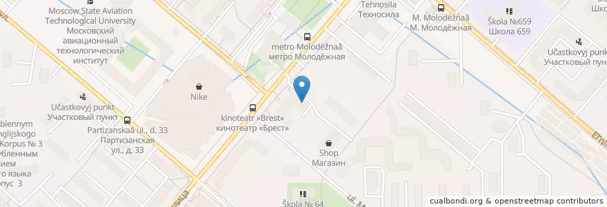 Mapa de ubicacion de 36.6 en Russie, District Fédéral Central, Moscou, Западный Административный Округ, Район Кунцево.