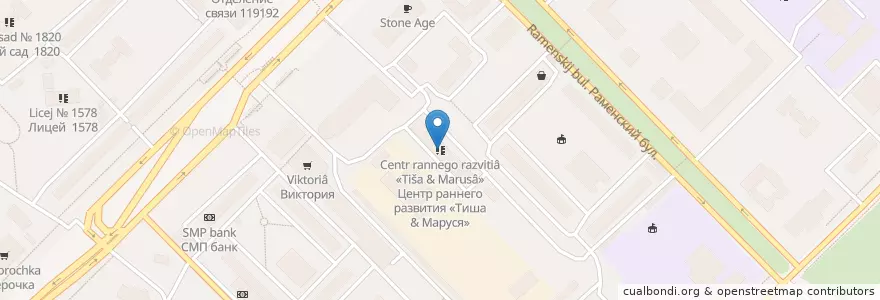 Mapa de ubicacion de Центр раннего развития «Тиша & Маруся» en Russie, District Fédéral Central, Moscou, Западный Административный Округ, Район Раменки.