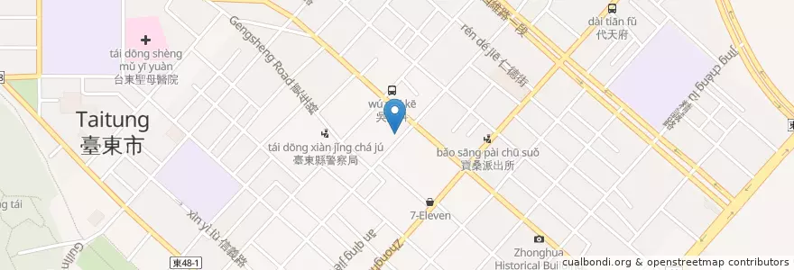 Mapa de ubicacion de 十方養生素食餐廳 en Taiwán, Provincia De Taiwán, Condado De Taitung, 臺東市.