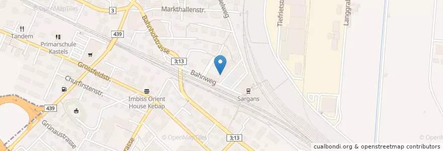 Mapa de ubicacion de Peer Pasta Lounge en スイス, ザンクト・ガレン州, Wahlkreis Sarganserland, Sargans.