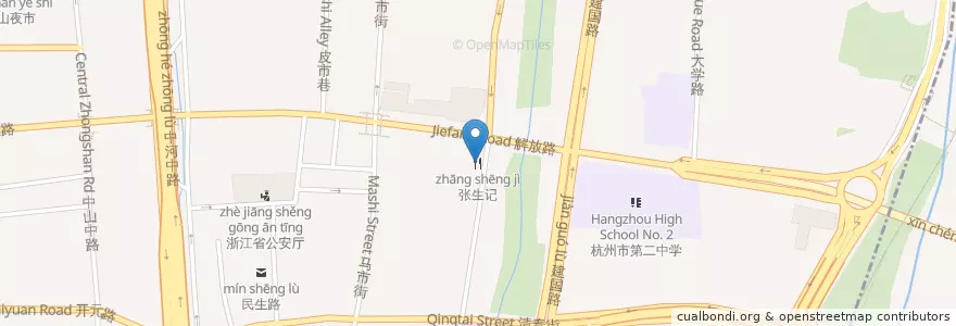 Mapa de ubicacion de 张生记 en 中国, 浙江省, 杭州市, 上城区, 小营街道.