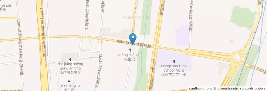 Mapa de ubicacion de 解放路（直大方伯） en 중국, 저장성, 항저우시, 상청구, 小营街道.