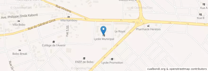 Mapa de ubicacion de Lycée Municipal en Burkina Faso, Upper-Basins, Houet.