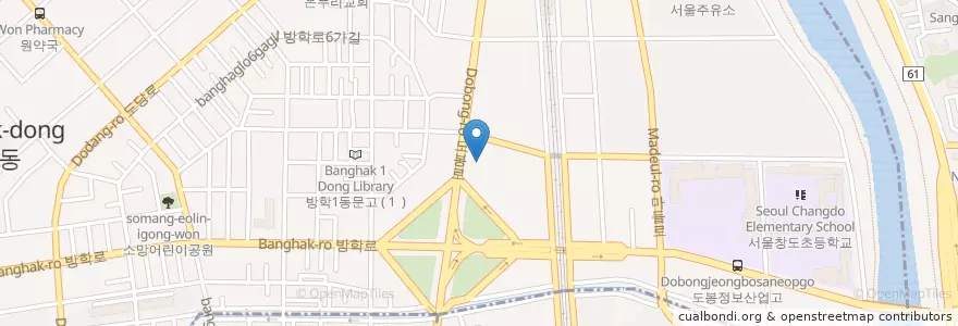 Mapa de ubicacion de 道峰消防署 en 大韓民国, ソウル, 道峰区, 방학1동.