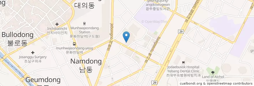 Mapa de ubicacion de 동구보건소 en 대한민국, 전라남도, 광주, 동구.