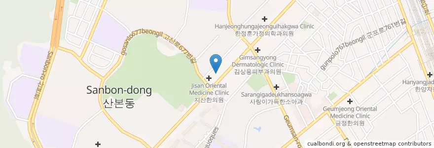 Mapa de ubicacion de KFC en 大韓民国, 京畿道, 軍浦市, 산본2동.