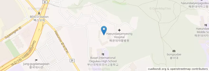 Mapa de ubicacion de 해운대공업고등학교 en Güney Kore, Busan, 해운대구, 우동.