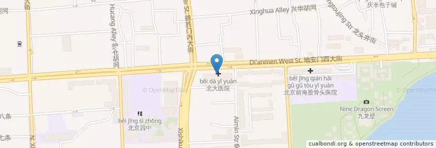 Mapa de ubicacion de 北大医院 en 中国, 北京市, 河北省, 西城区.