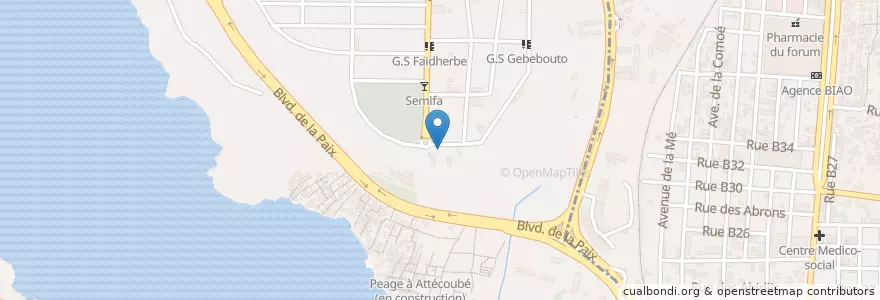 Mapa de ubicacion de Le Bunker en Côte D’Ivoire, Abidjan, Attécoubé.