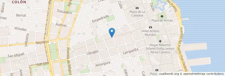 Mapa de ubicacion de Paladar Sevillas en كوبا, La Habana, La Habana Vieja.