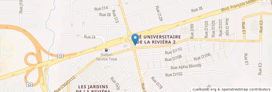 Mapa de ubicacion de Pharmacie de la Riviera 2 en Costa D'Avorio, Abidjan, Cocody.