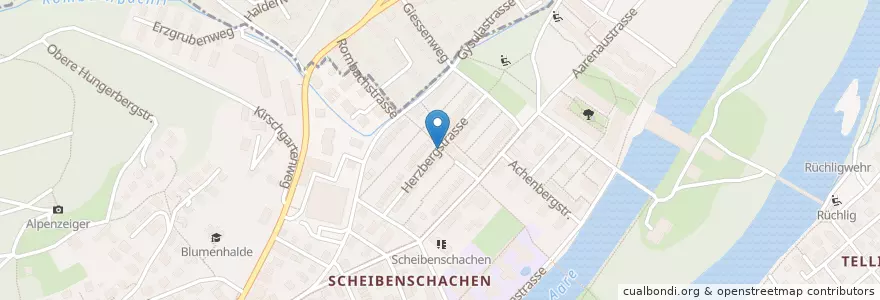Mapa de ubicacion de Brunnen Herzbergstrasse en Schweiz/Suisse/Svizzera/Svizra, Aargau, Bezirk Aarau, Aarau.