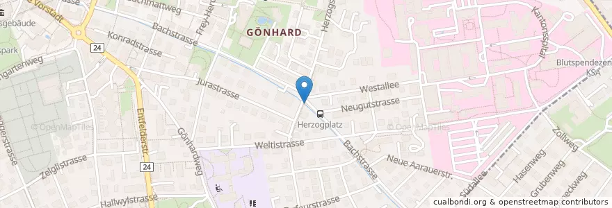 Mapa de ubicacion de Brunnen Herzogplatz en Suíça, Aargau, Bezirk Aarau, Aarau.