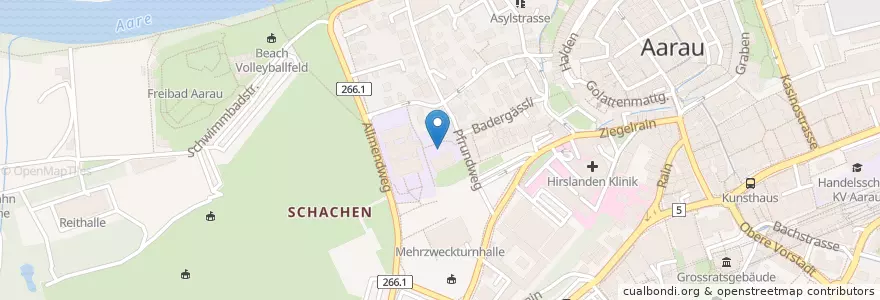 Mapa de ubicacion de Hofbrunnen Schachenschulhaus en Suiza, Aargau, Bezirk Aarau, Aarau.