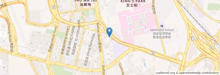 Mapa de ubicacion de Kitchen Savvy en 중국, 광둥성, 홍콩, 가우룽, 신제, 油尖旺區 Yau Tsim Mong District.