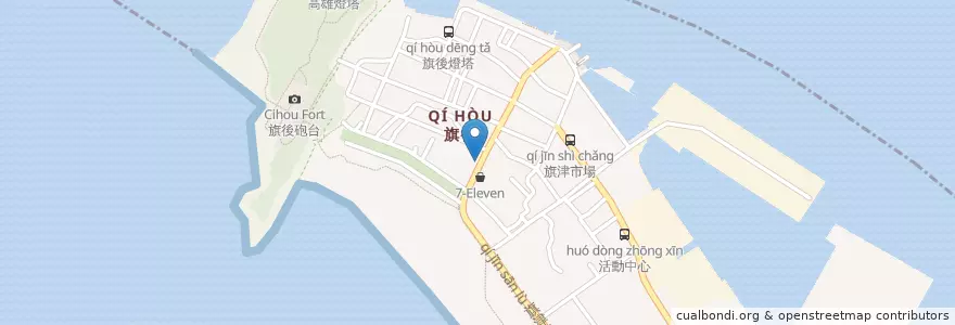 Mapa de ubicacion de 旗後海鮮 en 台湾, 高雄市, 旗津区.