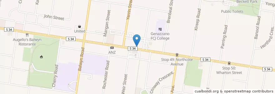 Mapa de ubicacion de Subway en Australien, Victoria, City Of Boroondara.