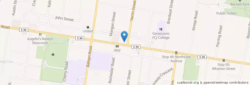 Mapa de ubicacion de Balywn Post Office en 澳大利亚, 维多利亚州, City Of Boroondara.