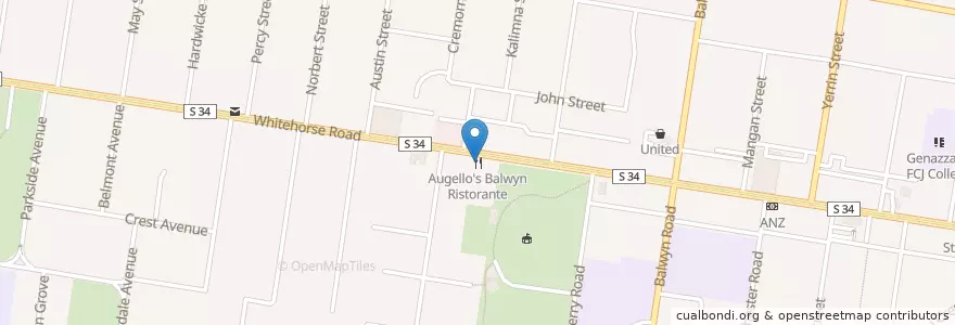 Mapa de ubicacion de Augello's Balwyn Ristorante en Austrália, Victoria, City Of Boroondara.
