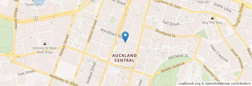 Mapa de ubicacion de The Coffee Club en Nueva Zelanda, Auckland, Waitematā.