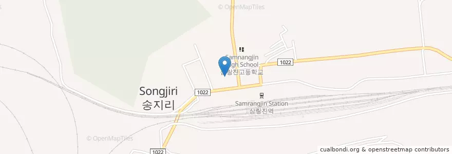 Mapa de ubicacion de 밀양도서관 en Corée Du Sud, Gyeongsang Du Sud, 밀양시.