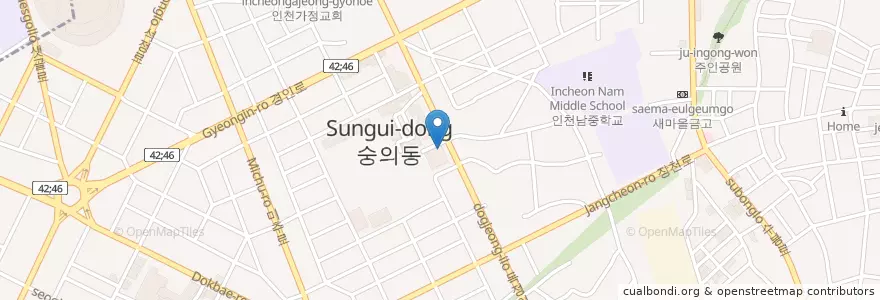 Mapa de ubicacion de 신한은행 en 대한민국, 인천, 미추홀구.