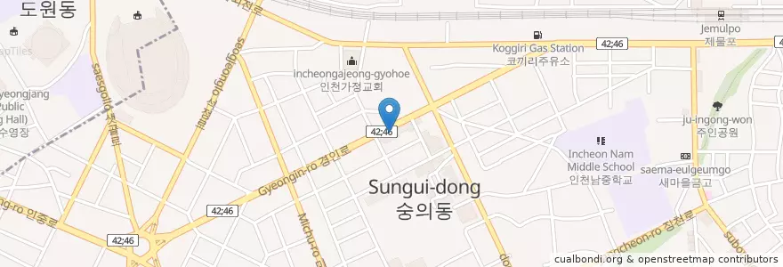 Mapa de ubicacion de 남구청 별관 en 대한민국, 인천, 미추홀구.