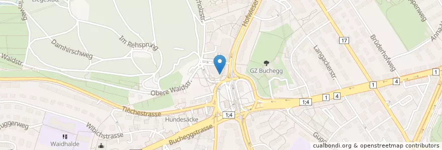 Mapa de ubicacion de Guggach en Switzerland, Zurich, District Zurich, Zurich.