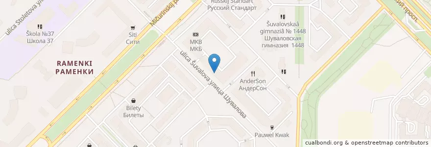 Mapa de ubicacion de Шуваловская en Rusia, Центральный Федеральный Округ, Москва, Западный Административный Округ, Район Раменки.