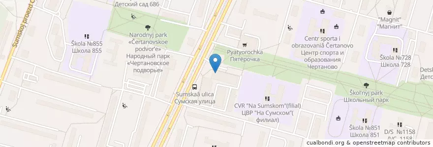 Mapa de ubicacion de Почта России en Russia, Central Federal District, Moscow, Southern Administrative Okrug, Chertanovo Severnoye District.