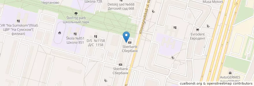 Mapa de ubicacion de Сбербанк en Rússia, Distrito Federal Central, Москва, Южный Административный Округ, Район Чертаново Северное.