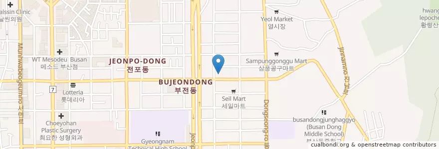Mapa de ubicacion de 명가떡집 en 大韓民国, 釜山, 釜山鎮区, 田浦洞.