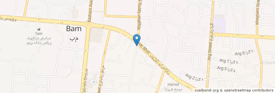 Mapa de ubicacion de بانک ملی en Irão, استان کرمان, شهرستان بم, بخش مرکزی شهرستان بم, بم.