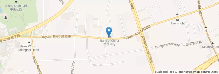 Mapa de ubicacion de 中国银行 en China, Shanghái, Changning.