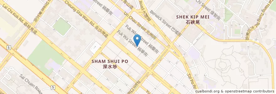 Mapa de ubicacion de 容記小菜王 en China, Guangdong, Hong Kong, Kowloon, Wilayah Baru, 深水埗區 Sham Shui Po District.
